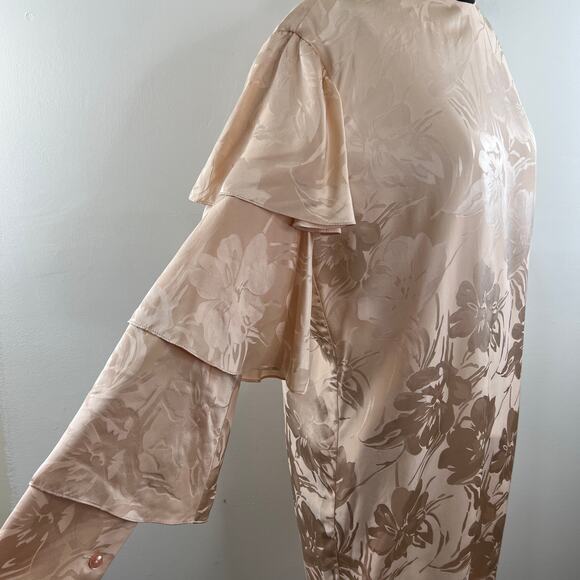 NWT Second Sight Light Pink Jacquard 100% Silk Dress Ruffled Long Sleeve Midi 2 - Picture 5 of 9